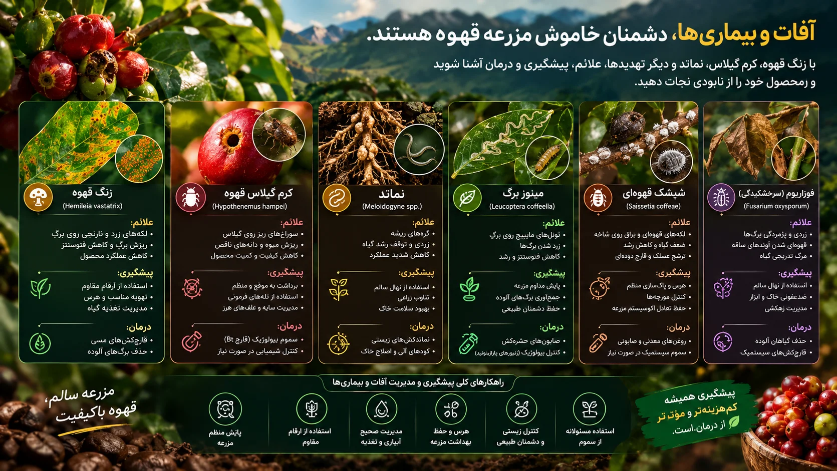مدیریت آفات و بیماری‌های قهوه؛ راهنمای جامع نجات مزرعه از تهدیدهای نامرئی