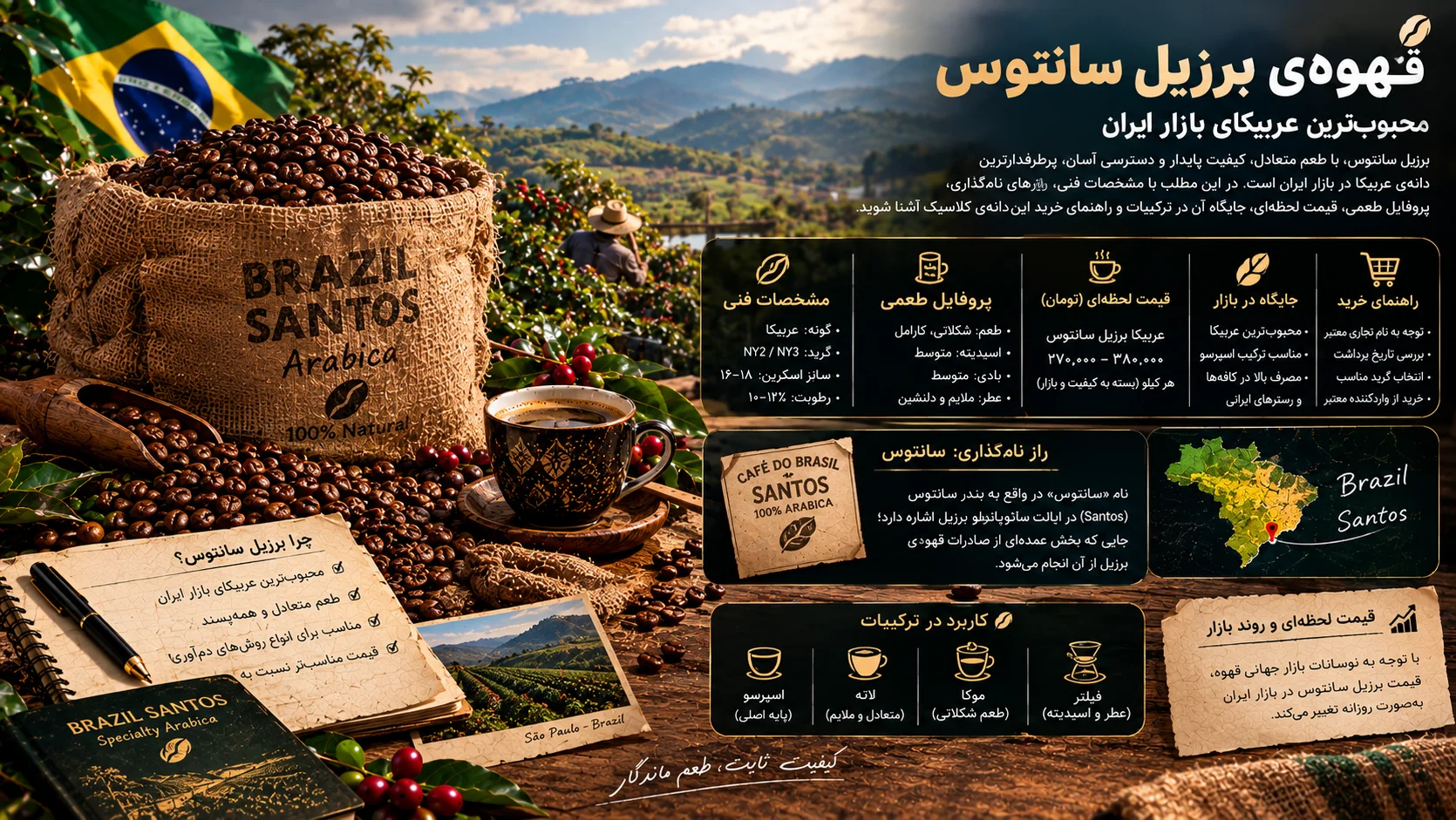 قهوه‌ی برزیل سانتوس؛ محبوب‌ترین عربیکای بازار ایران