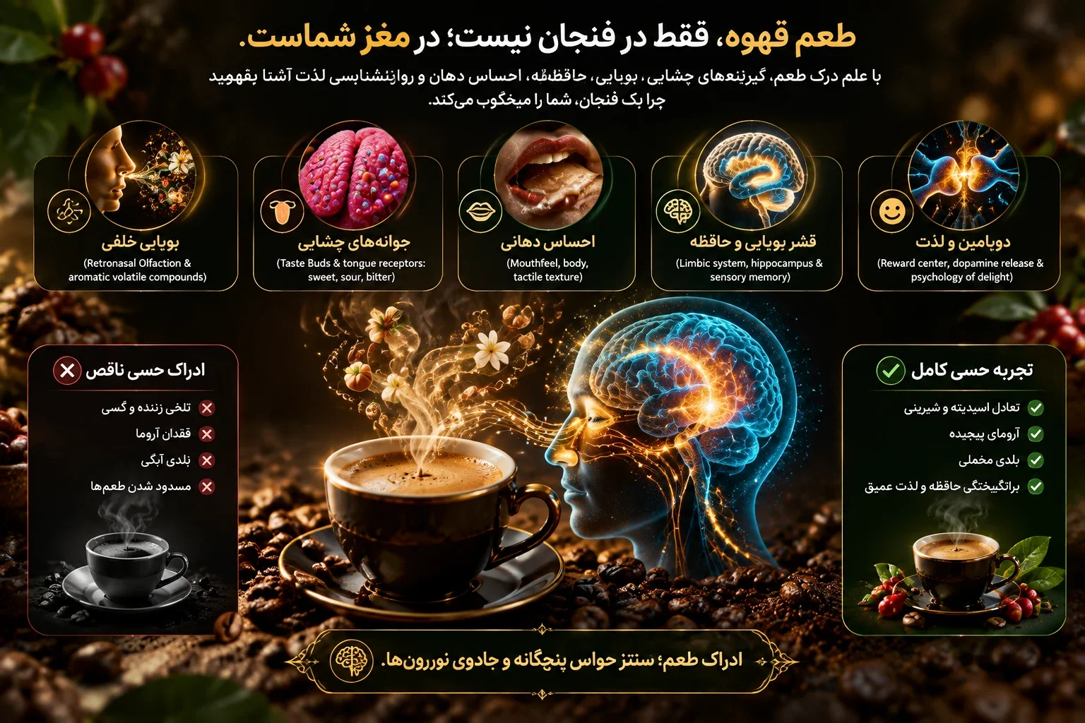 علم درک طعم قهوه؛ سفری به مغز، زبان و حافظه‌ای که فنجان شما را می‌سازد