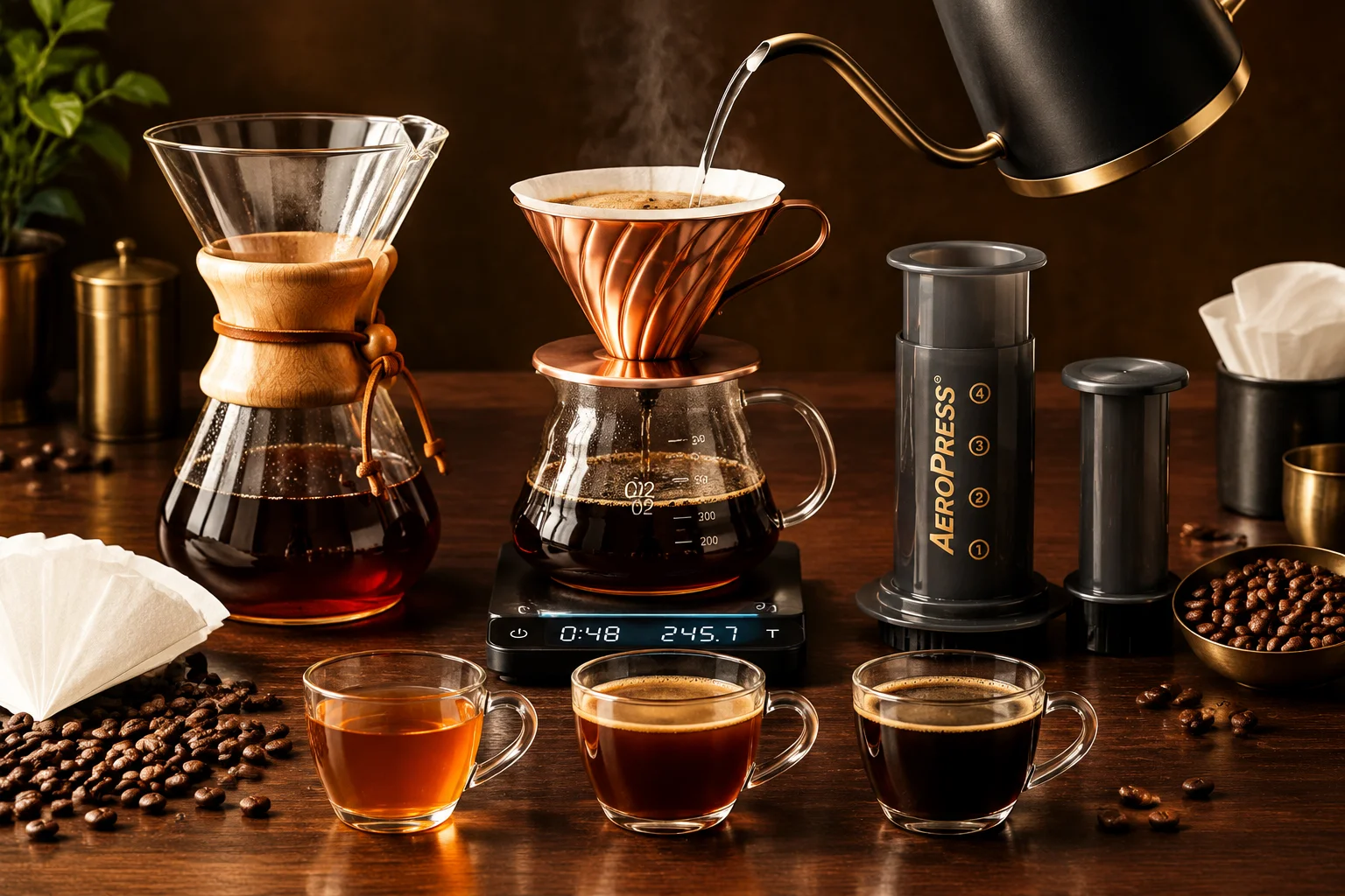 مقایسه V60، آئروپرس و شیمی‌کس؛ کدام ابزار دم‌آوری برای شما مناسب است؟